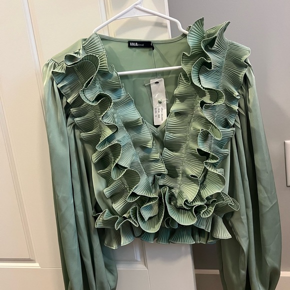 Ina Tops - Ina Women's Sage Green Ruffle Blouse